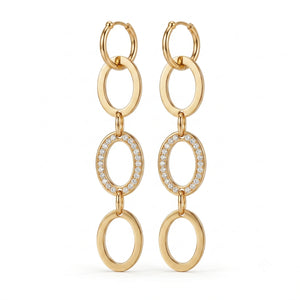 Alternate product view of gold crystal oval-link earrings