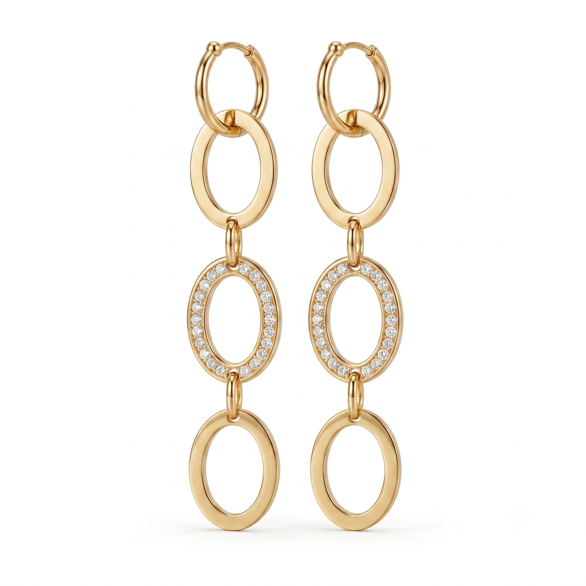 Alternate product view of gold crystal oval-link earrings