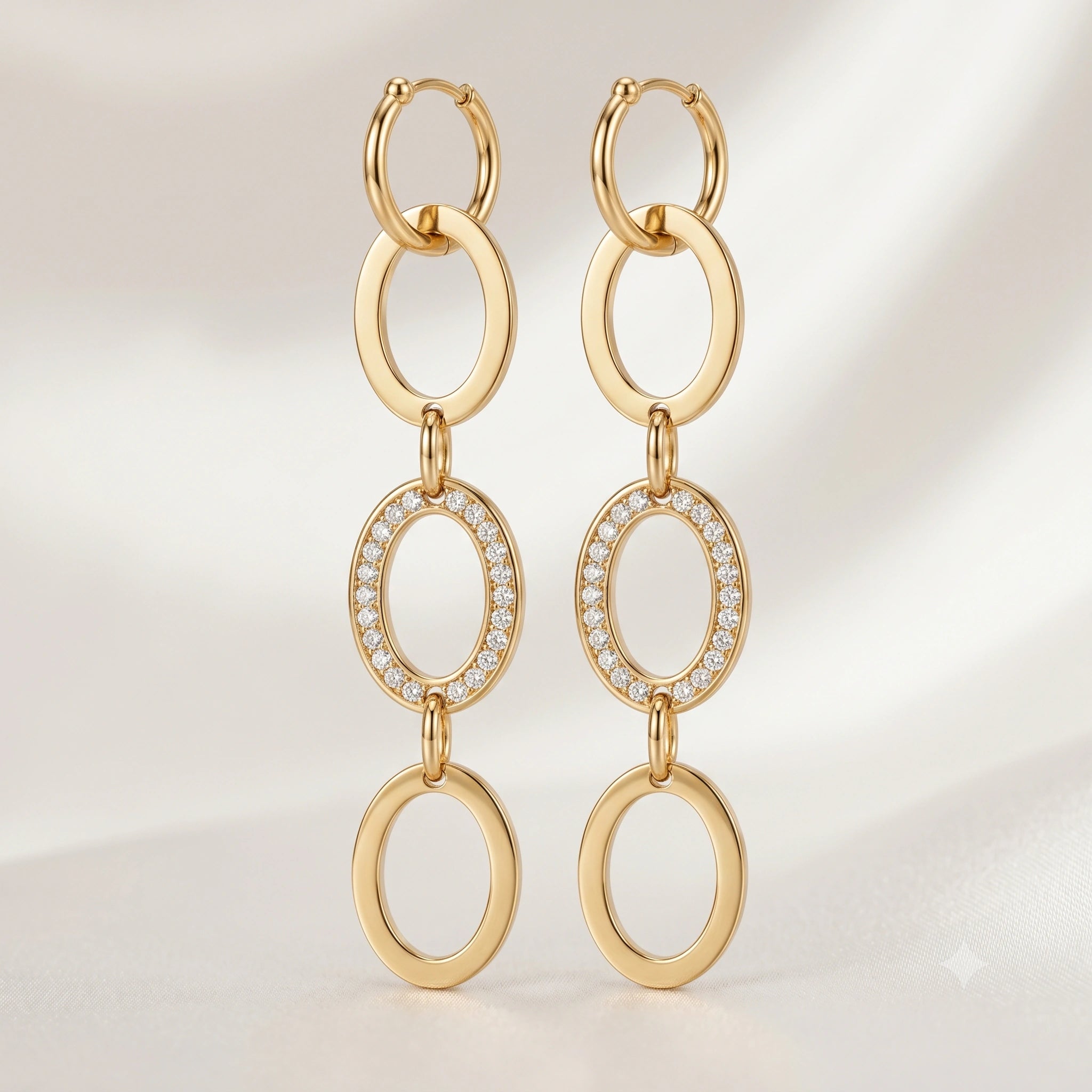 Close-up of crystal-style accents and oval-link detailing