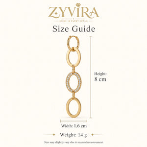 Size guide showing the proportions of oval-link statement earrings