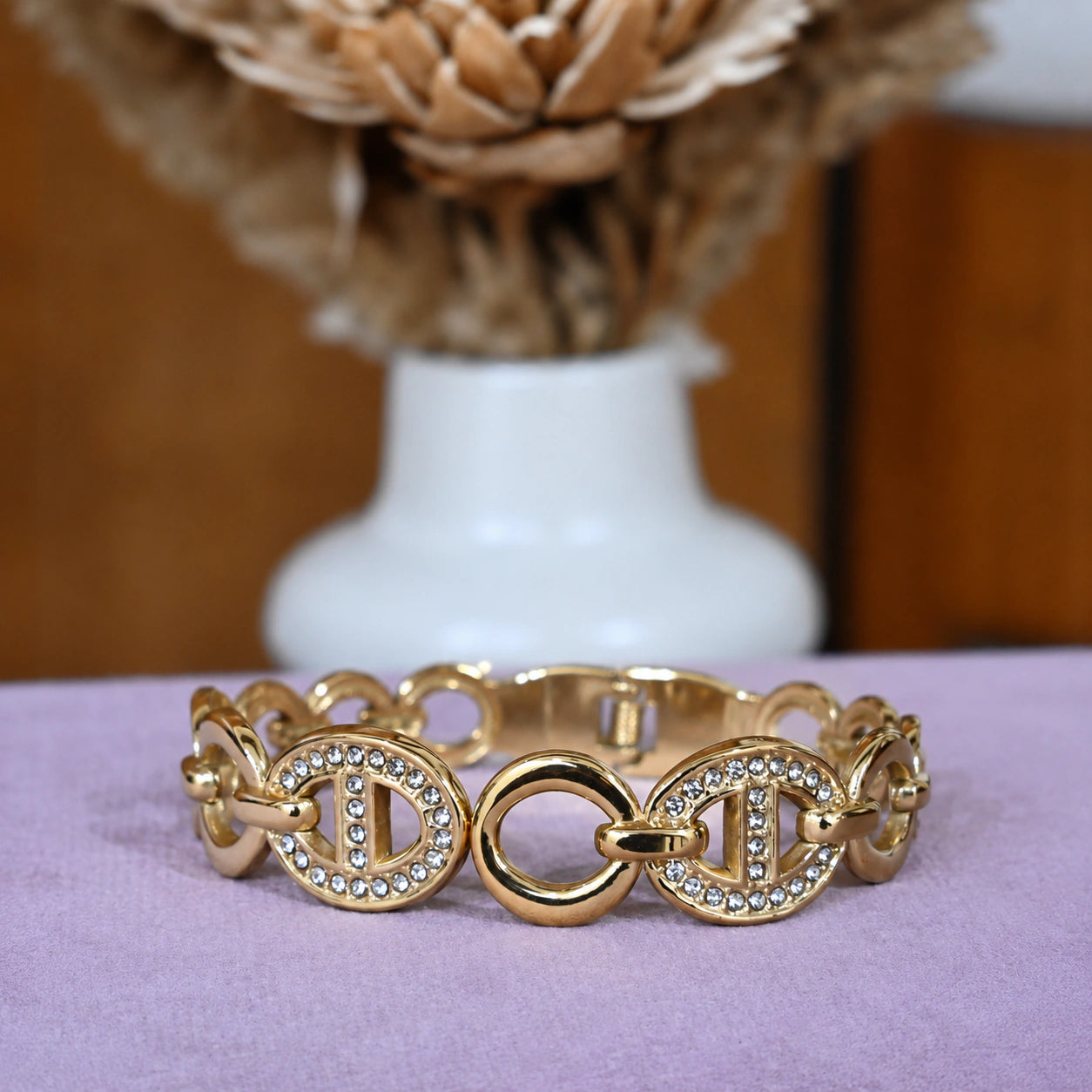 Alternate detail view of the crystal oval-medallion bracelet