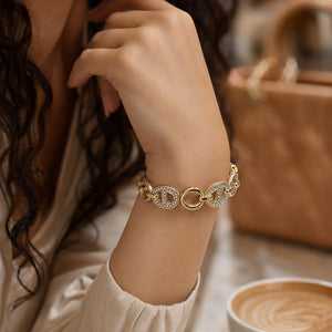 Gold-tone crystal oval medallion link bracelet
