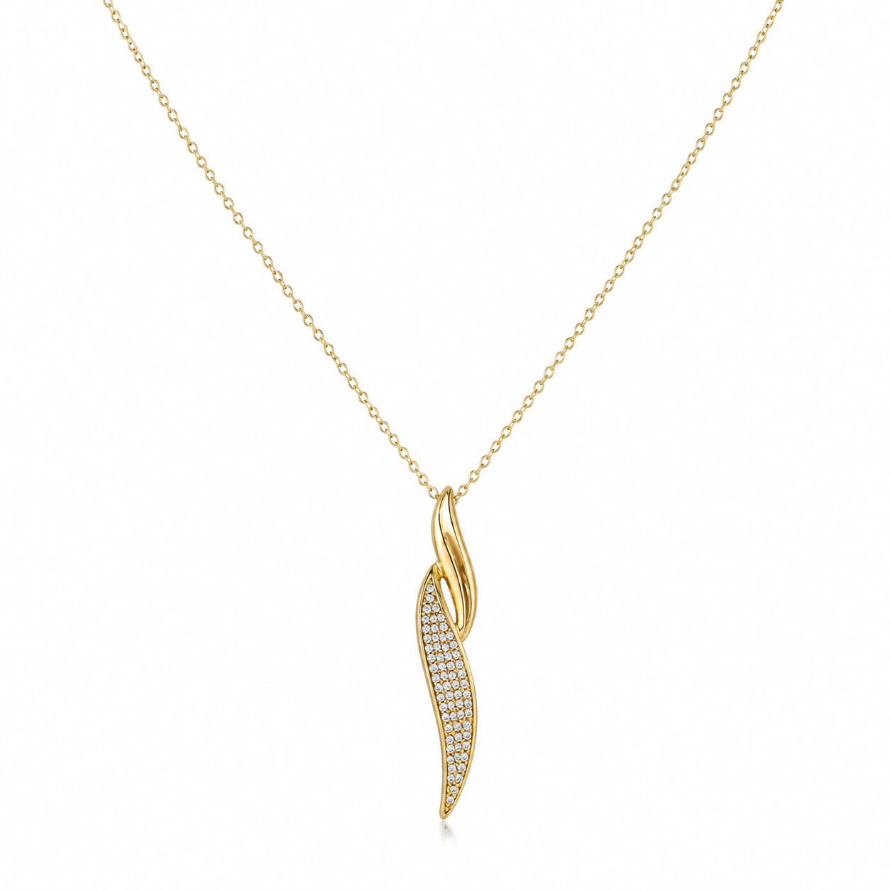 Alternate product view of the gold curved crystal twist necklace