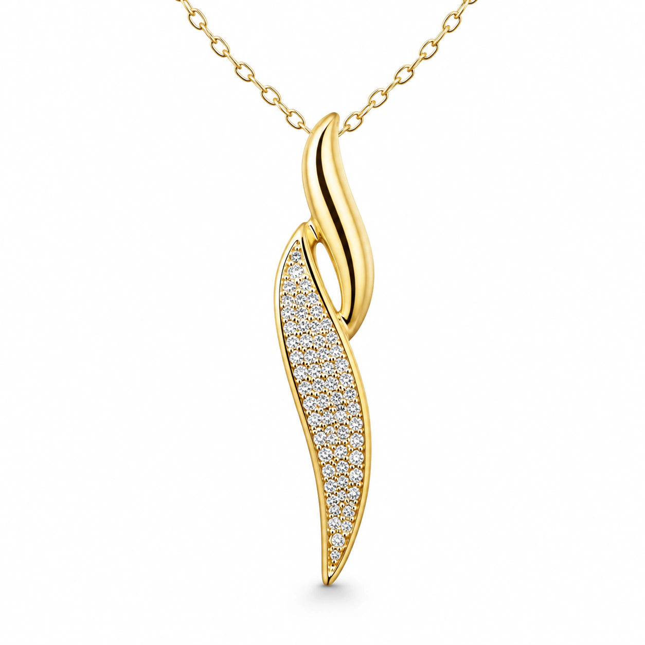 Gold-tone curved crystal-style twist pendant necklace