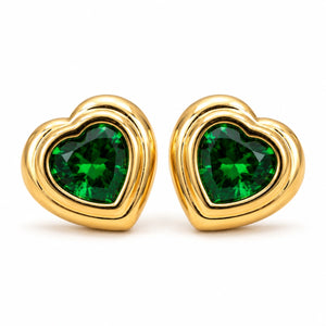 Emerald heart crystal gold-tone stud earrings