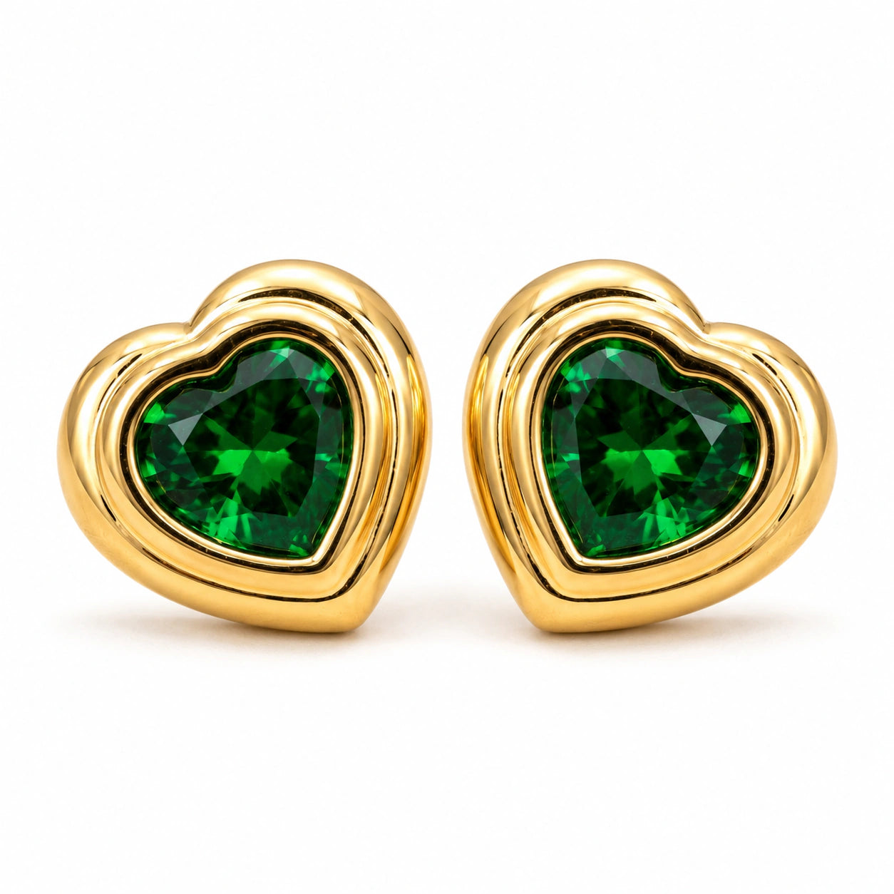 Emerald heart crystal gold-tone stud earrings