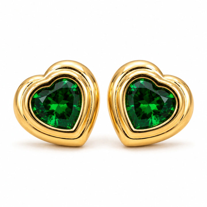 Emerald heart crystal gold-tone stud earrings