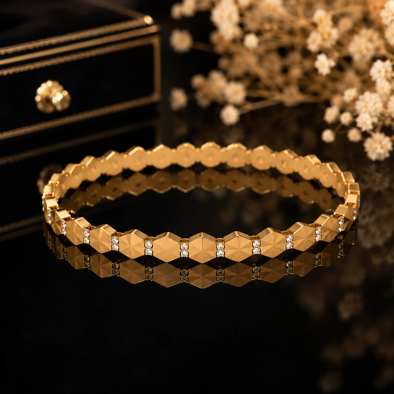 Alternate product view of the gold faceted geometric bracelet