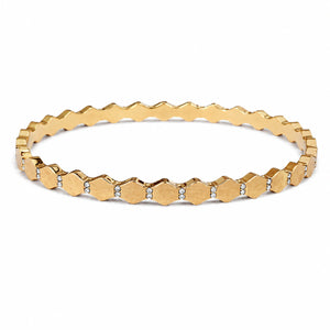 Gold-tone faceted geometric crystal-style rigid bracelet