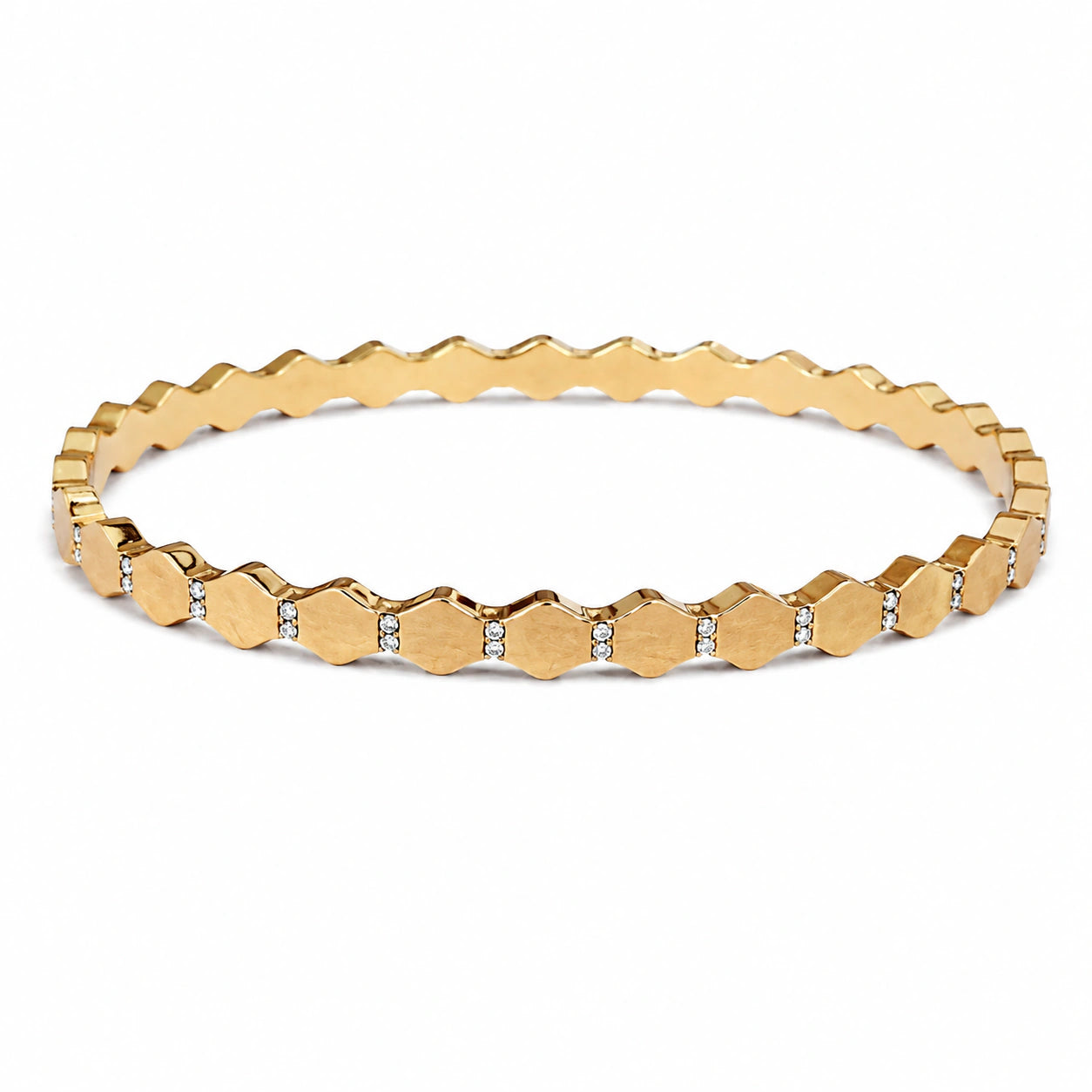 Gold-tone faceted geometric crystal-style rigid bracelet