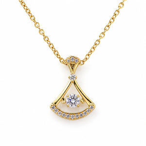Korean-style gold fan-frame crystal pendant necklace