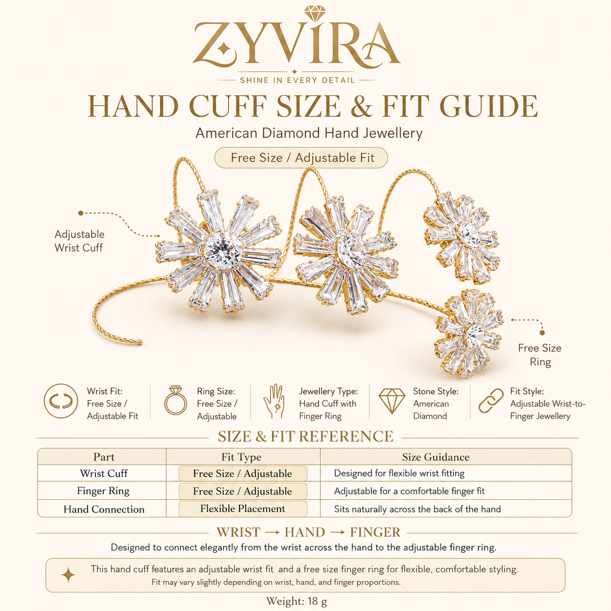 Open structure view of the gold five-starburst handcuff bracelet