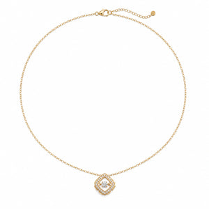 Alternate product view of the gold floating crystal halo necklace