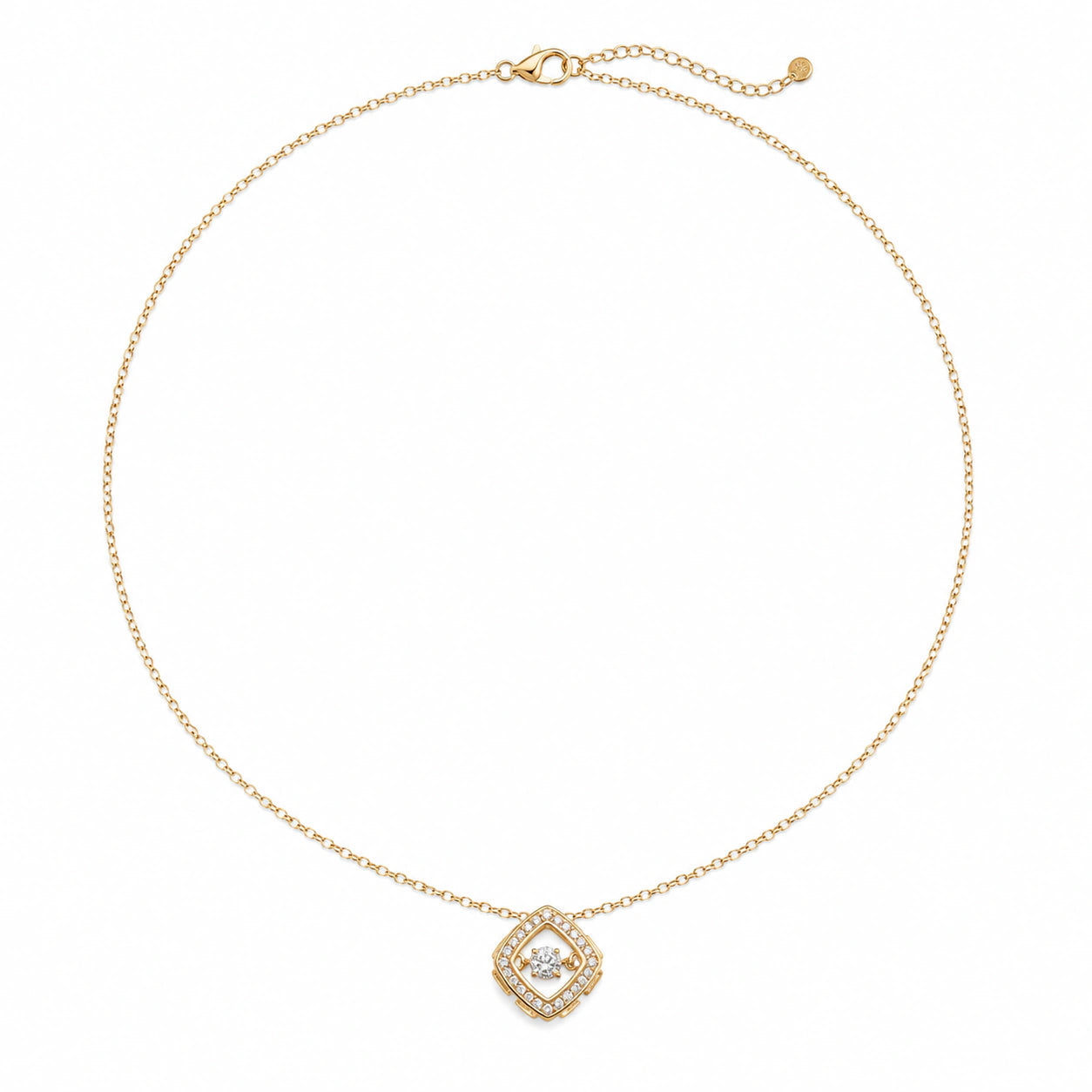 Alternate product view of the gold floating crystal halo necklace