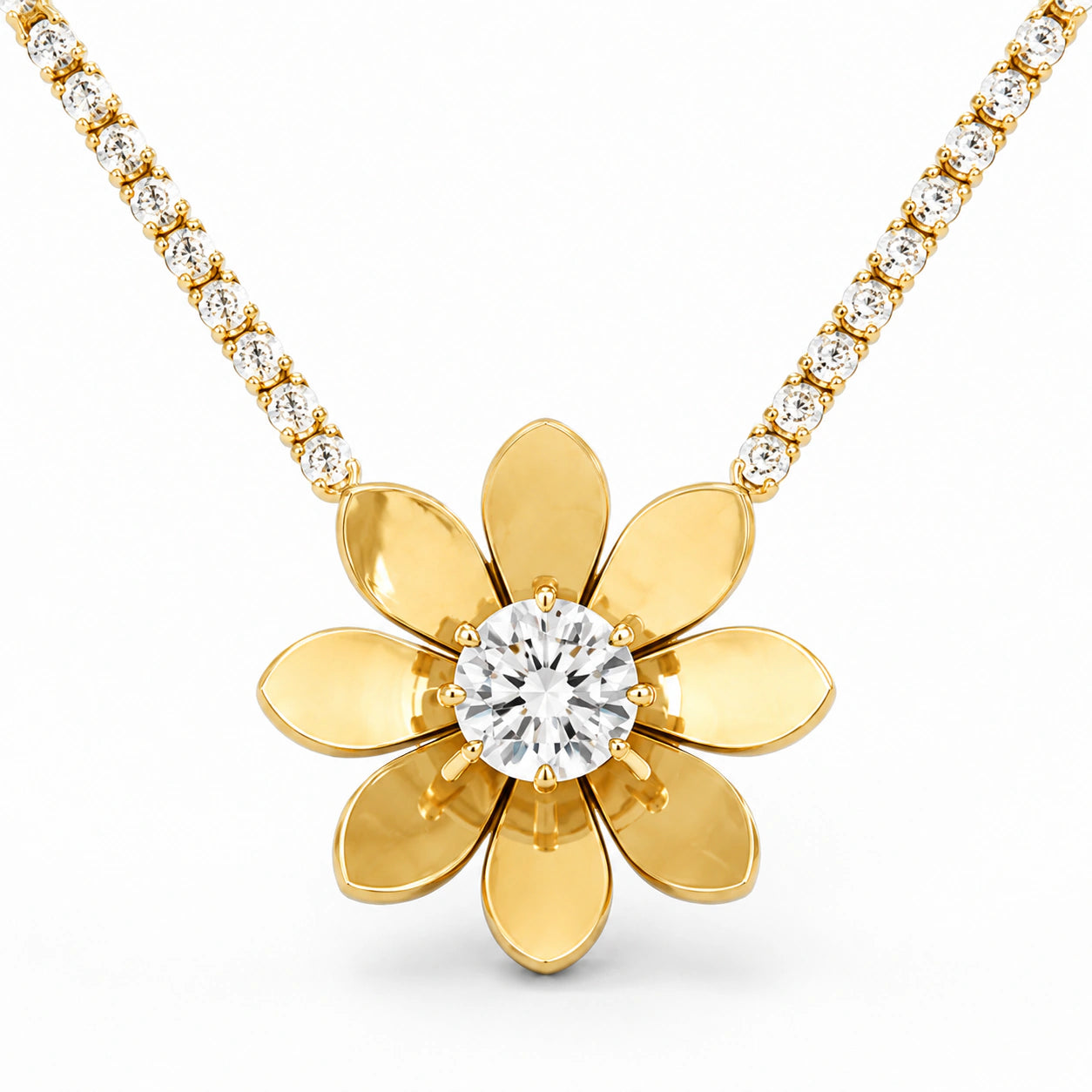 Gold-tone floral crystal-style stone chain pendant necklace