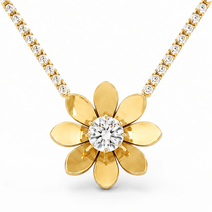 Gold-tone floral crystal-style stone chain pendant necklace