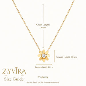 Size guide showing the proportions of the floral stone-chain necklace