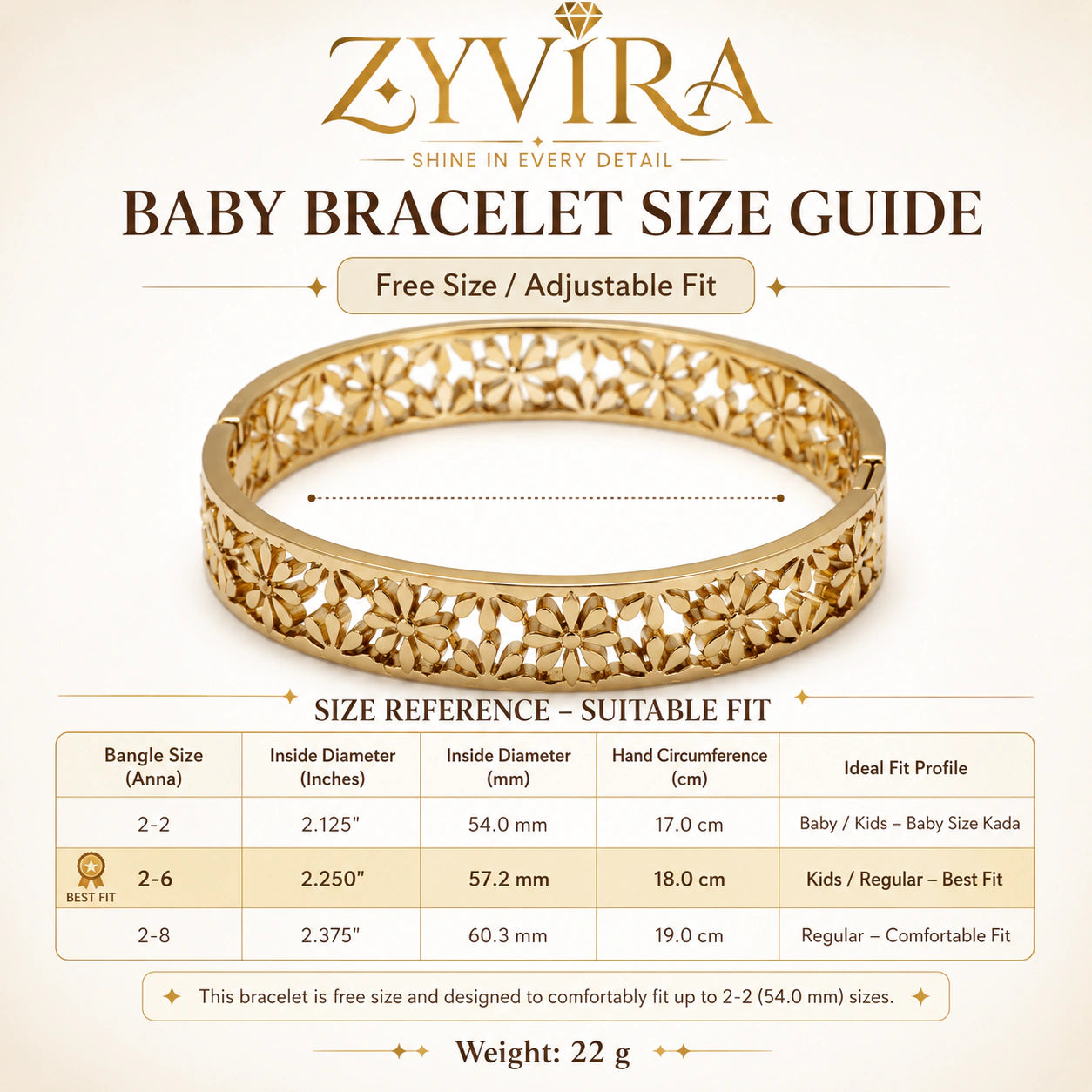 Open structure view of the gold floral hinged kada