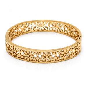 Gold-tone floral openwork hinged kada bracelet