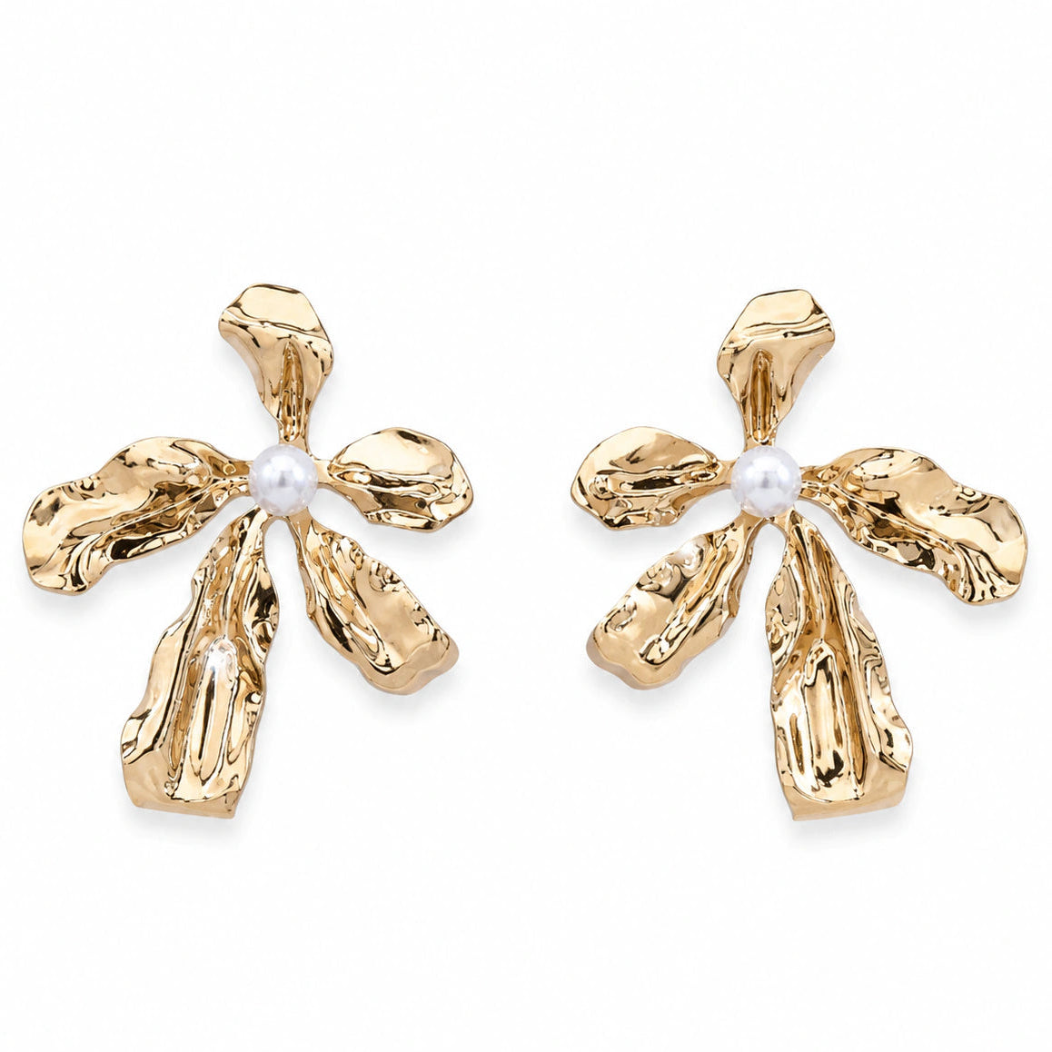 Western gold floral pearl statement drop earrings
