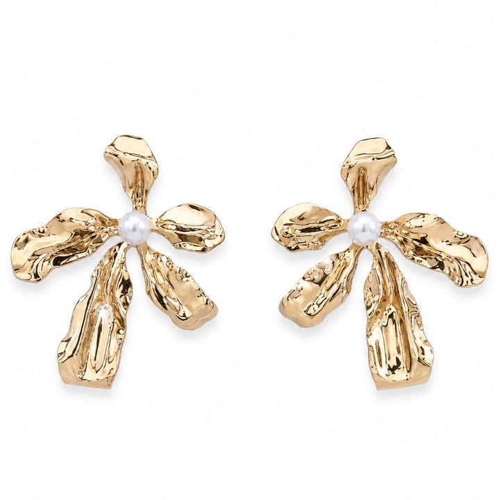 Western gold floral pearl statement drop earrings