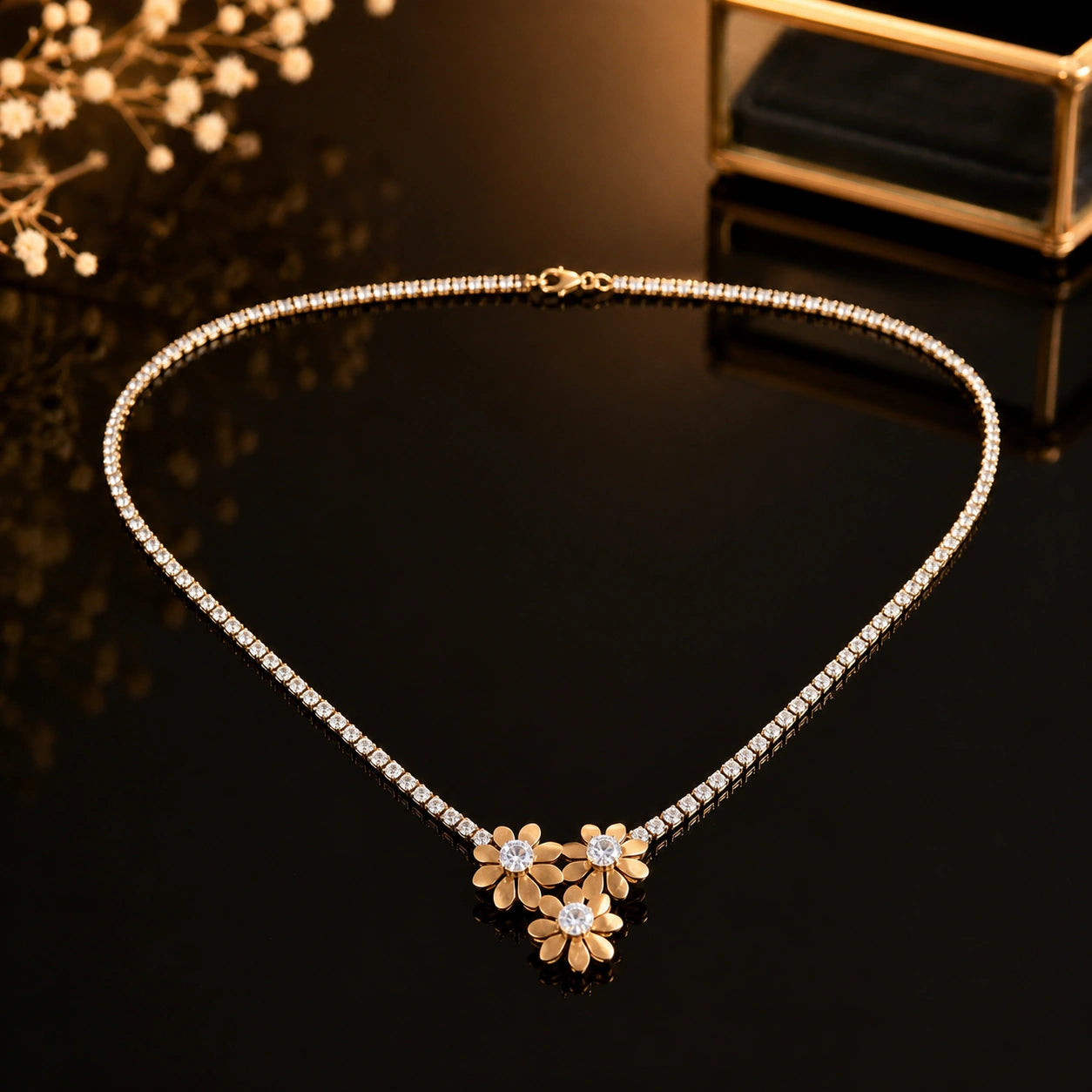 Alternate detail view of the floral trio crystal pendant