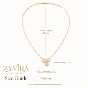 Size guide showing the proportions of the floral trio necklace