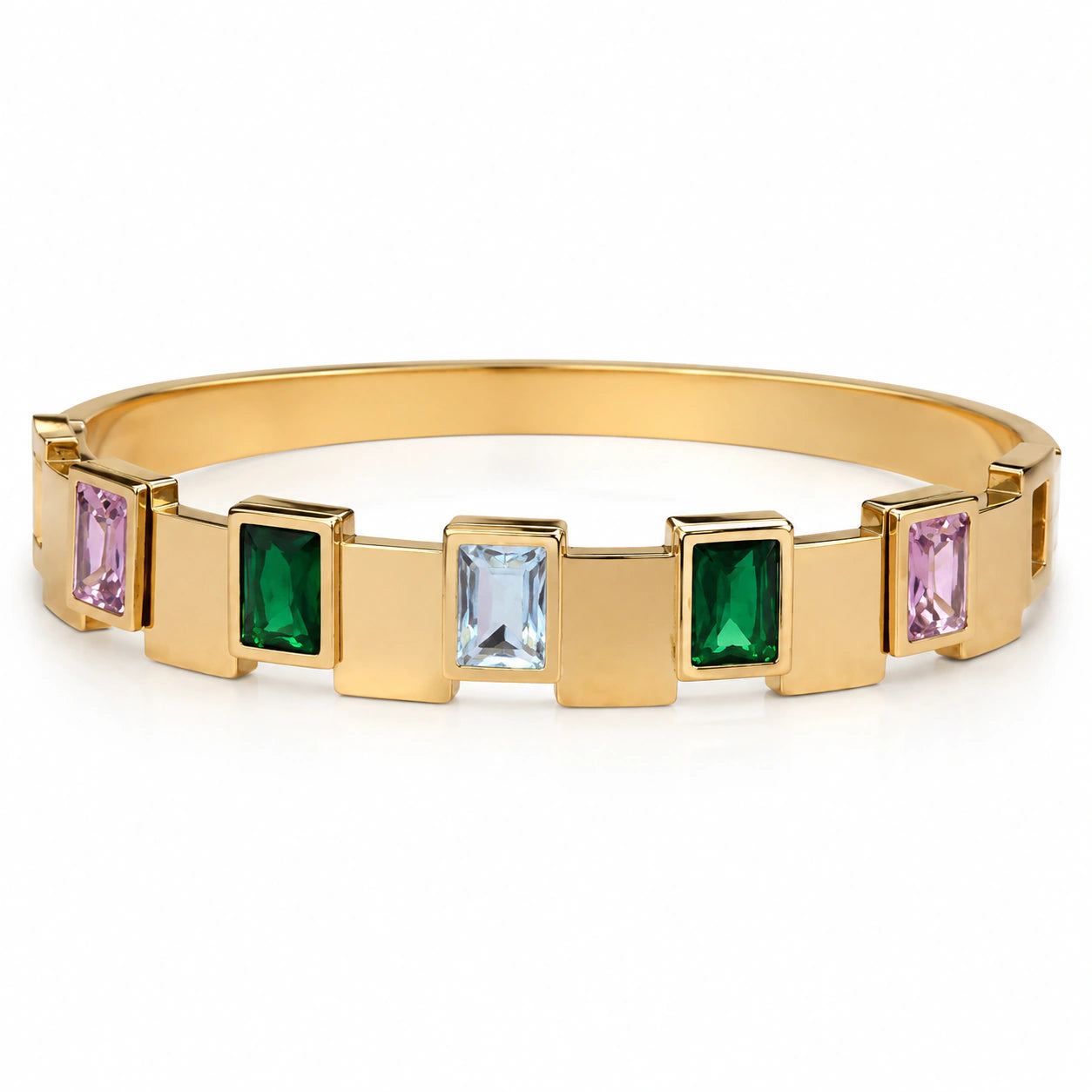 Gold-tone geometric crystal-style rigid kada bracelet