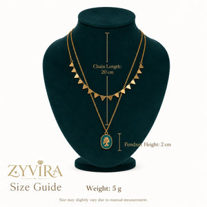 Size guide showing the proportions of the green cameo layered necklace