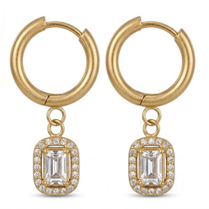 Alternate product view of the gold green halo earring set