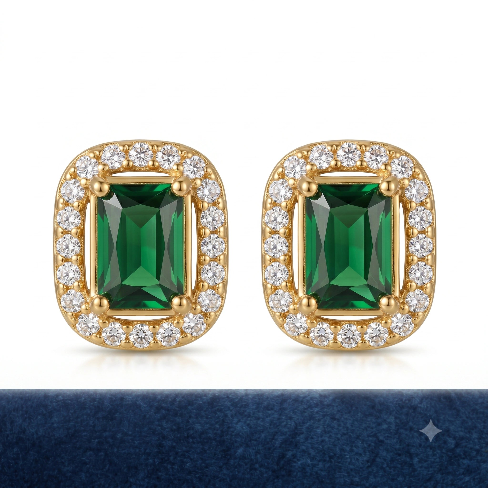 Product details card for the gold green halo earring set