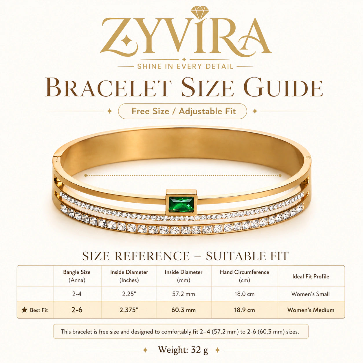 Open structure view of the gold green crystal bangle