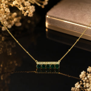 Alternate product view of the gold green stone crystal-bar necklace