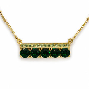 Gold-tone green stone crystal bar pendant necklace