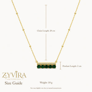 Size guide showing the proportions of the green stone bar necklace