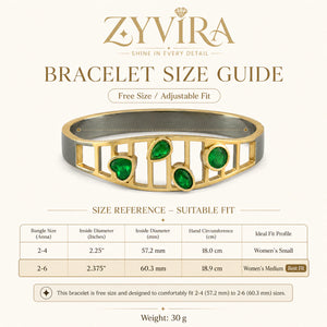 Angled view of the gold green stone openwork kada