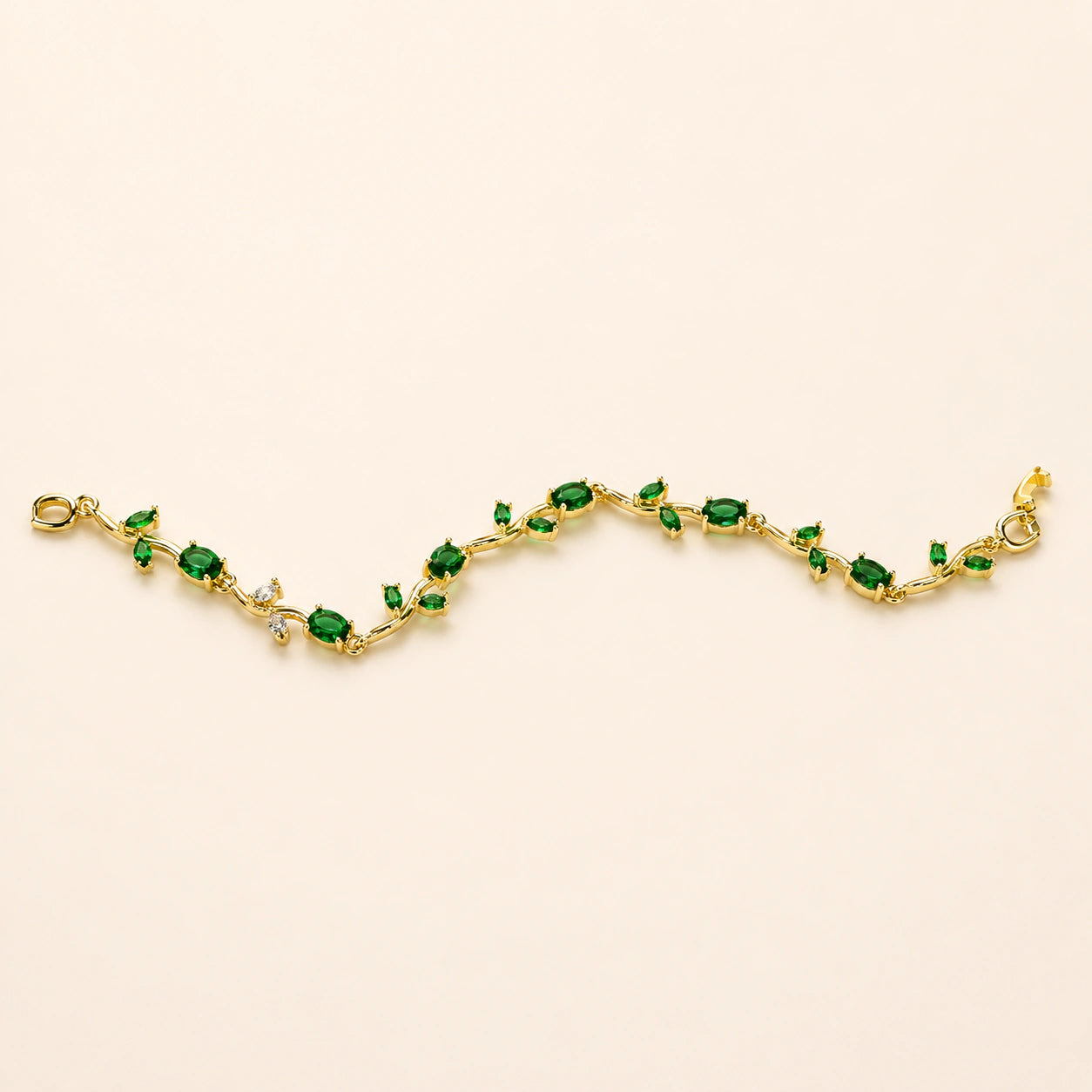 Alternate detail view of the green tulip-vine bracelet