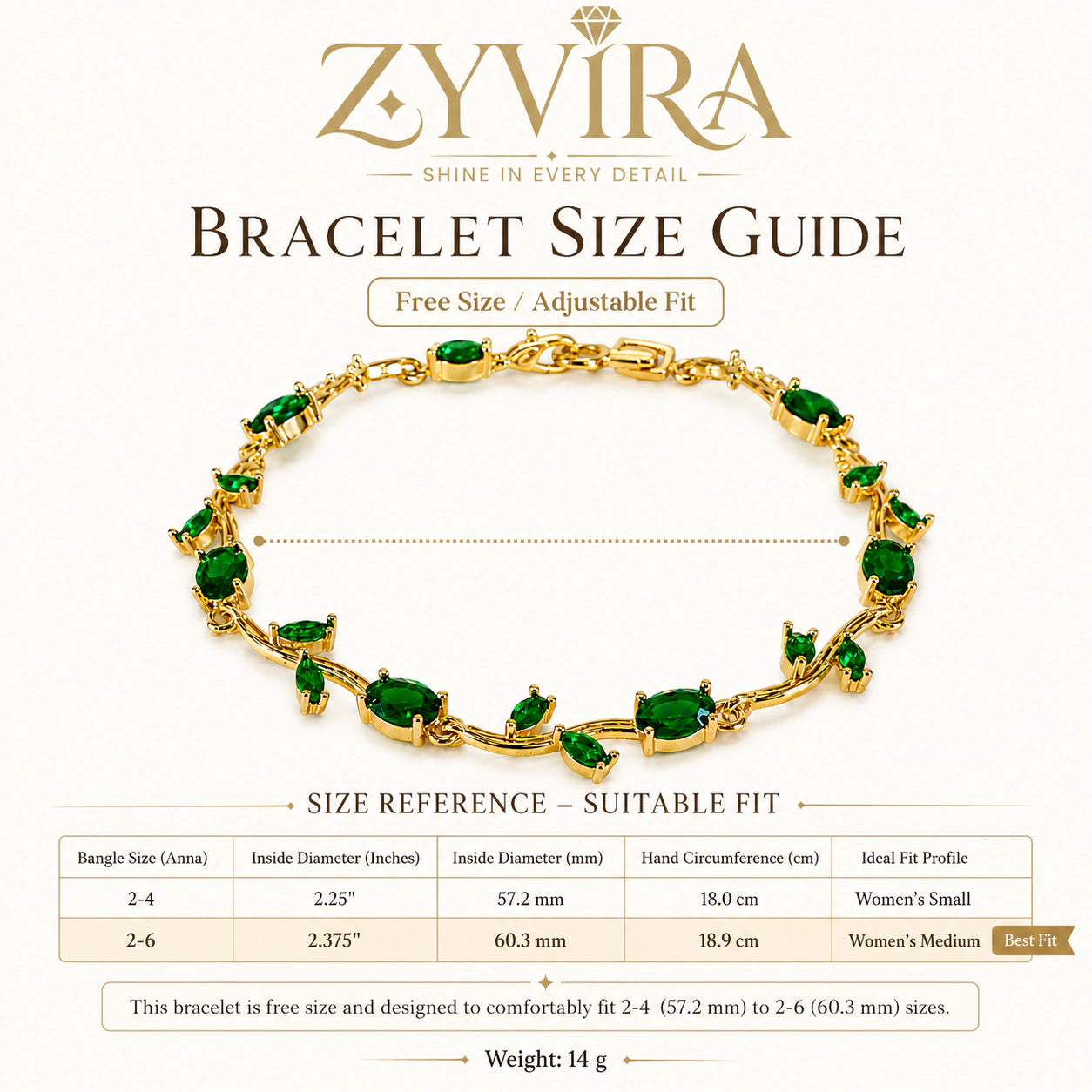 Open link view of the gold green tulip-vine bracelet