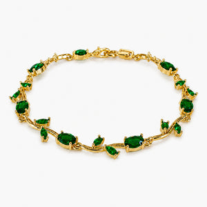 Gold-tone green tulip vine link bracelet with leaf accents