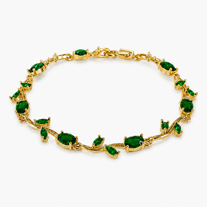 Gold-tone green tulip vine link bracelet with leaf accents