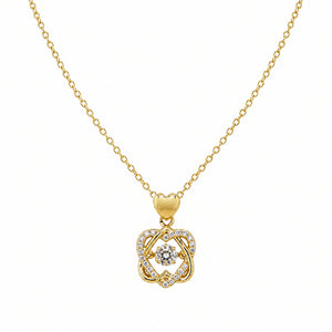 Close-up of the heart bail and crystal knot pendant detailing