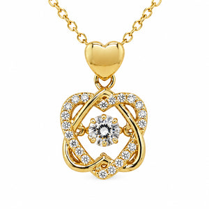 Korean-style gold heart-bail crystal knot pendant necklace
