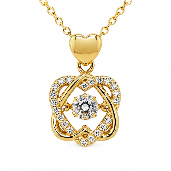 Korean-style gold heart-bail crystal knot pendant necklace