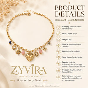 Size guide showing the proportions of the heart charm necklace