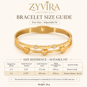 Gold heart crystal scallop kada styled in an elegant jewellery flat lay