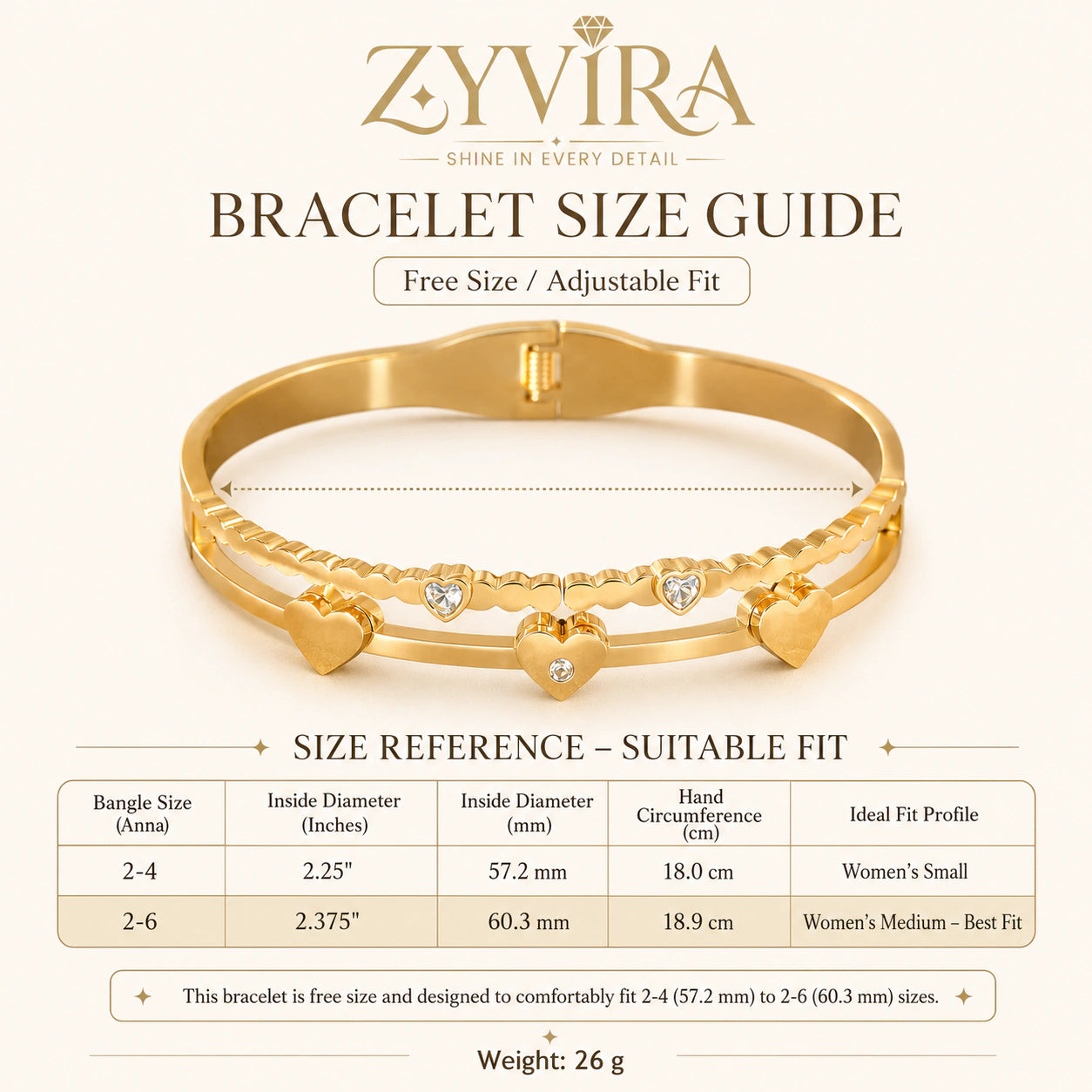 Gold heart crystal scallop kada styled in an elegant jewellery flat lay