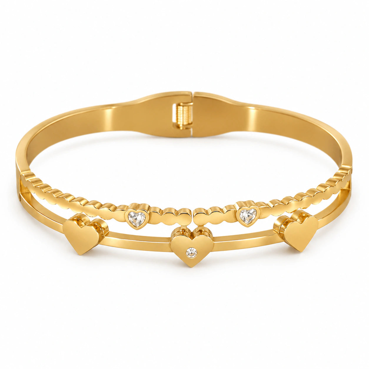 Gold-tone heart crystal-style scallop kada bracelet