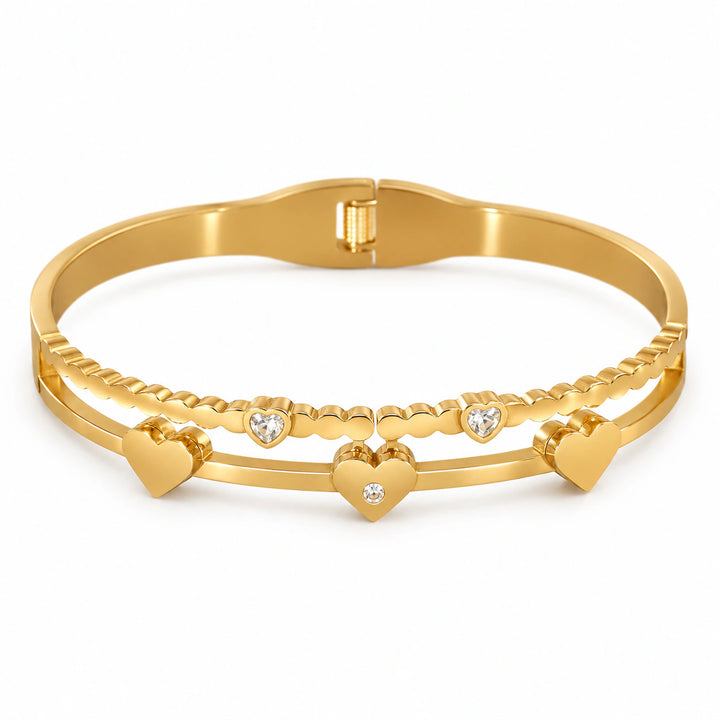 Gold-tone heart crystal-style scallop kada bracelet