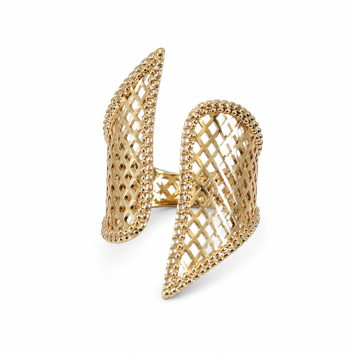Gold-tone lattice wing open ring