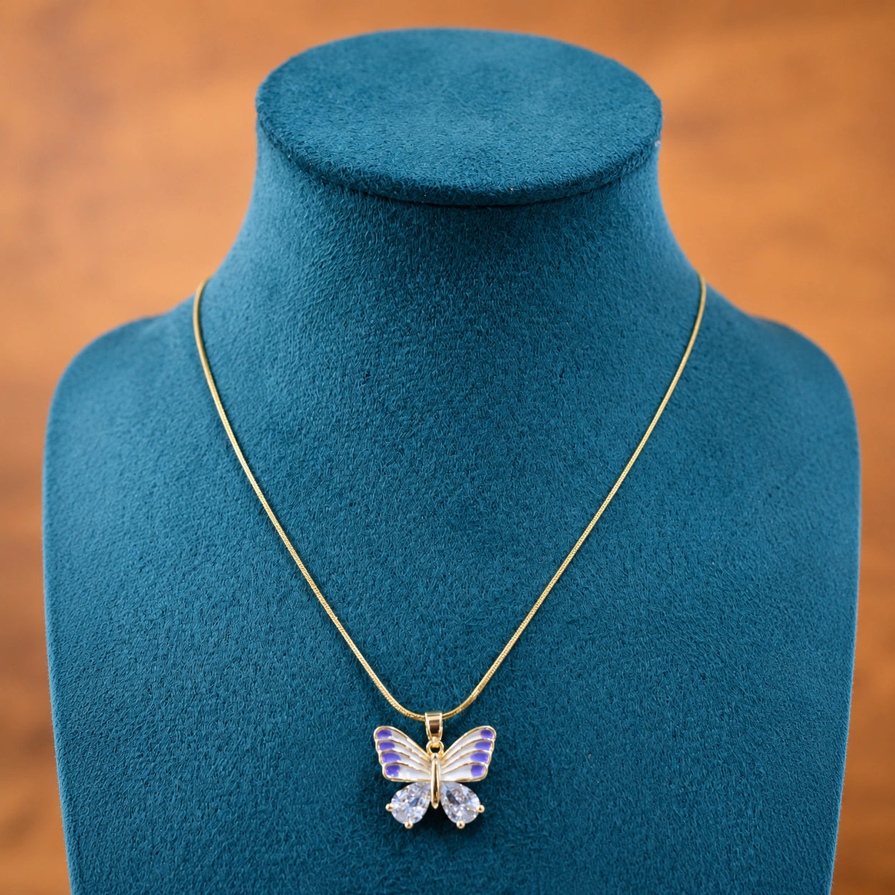 Alternate detail view of the lavender butterfly crystal pendant